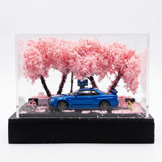 Sakura Cherry Blossom Diorama - 1/64 Scale Diecast Car Display Case with Acrylic Cover